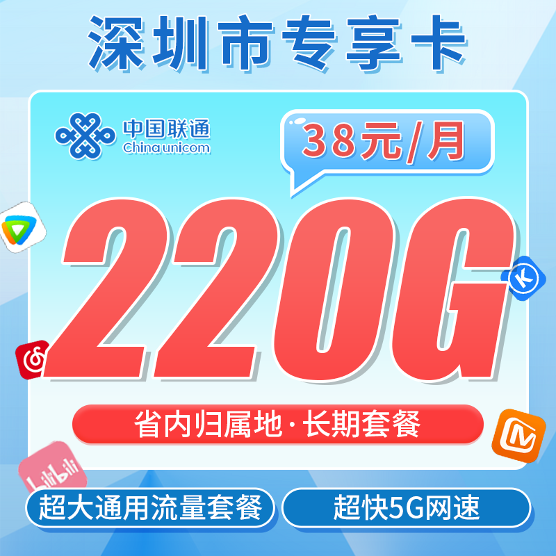 深圳联通220G流量卡